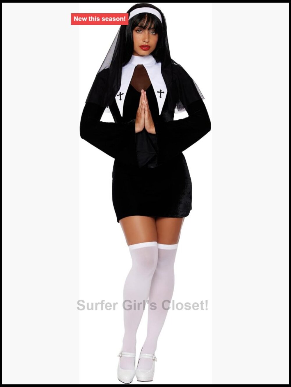 Women's Retro Nun Costume, Sexy Two-Piece Set, Velvet Bell Sleeve Dress with